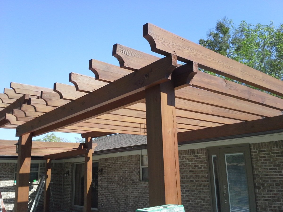 Stained wood pergola after wood rot repair in Ponte Vedra Beach, FL