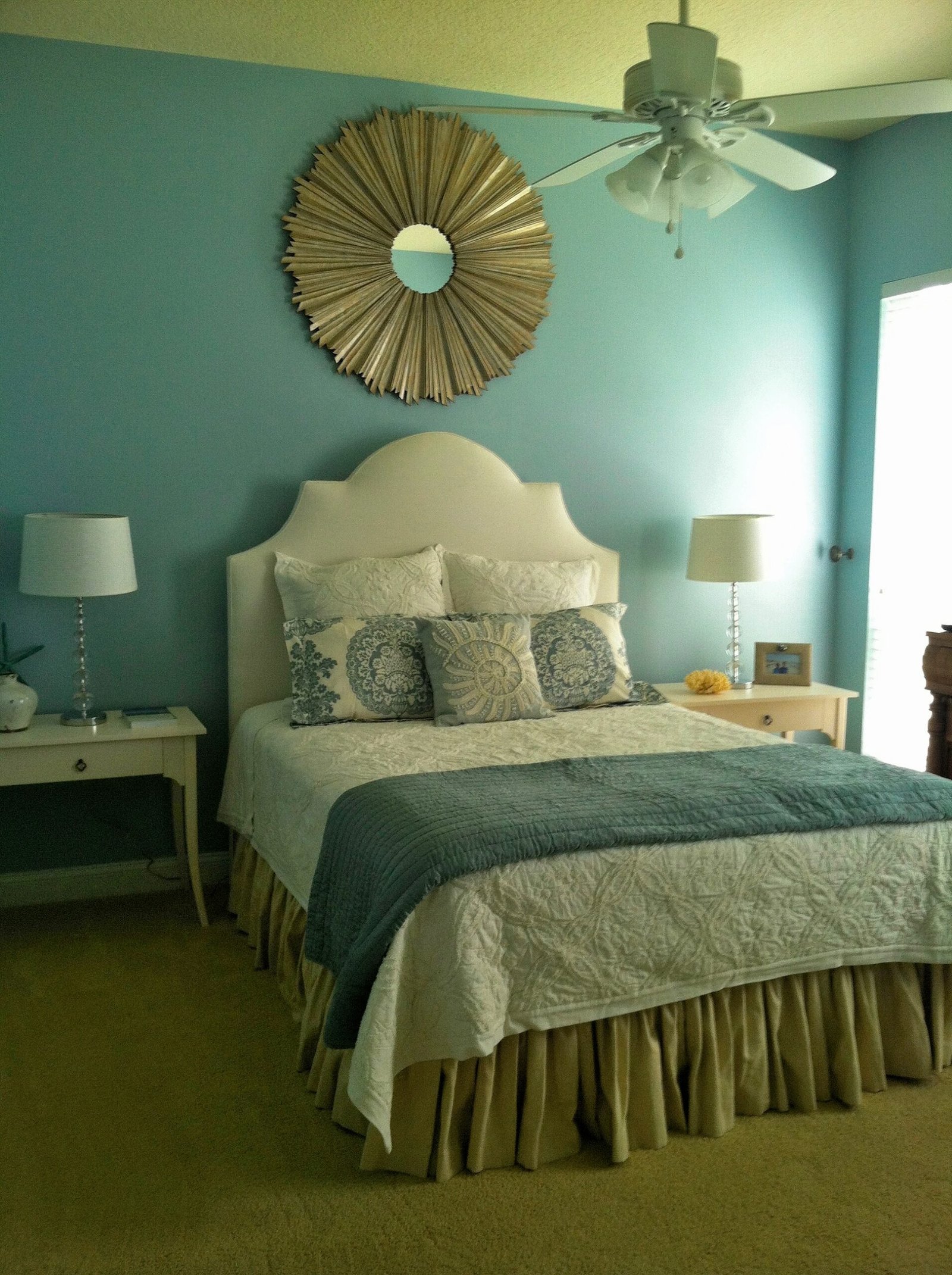Teal bedroom walls after interior painting