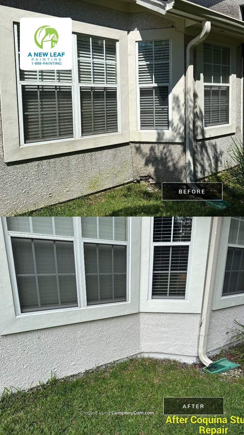 Stucco texture matching completed before exterior house painting