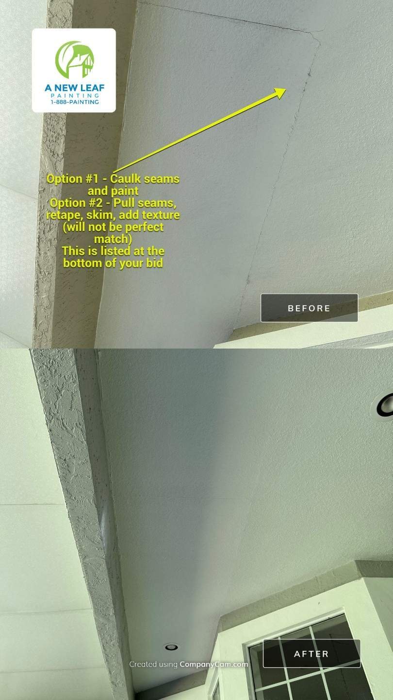 Ceiling drywall repair and knockdown texture repair by A New Leaf Painting in Jacksonville FL