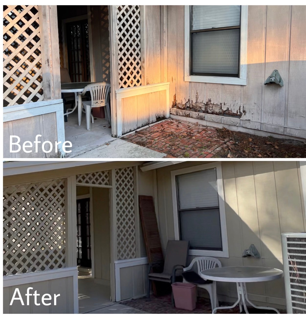 Before and after fascia, siding and trim repair with exterior painting on a Mandarin Jacksonville FL 32258 home