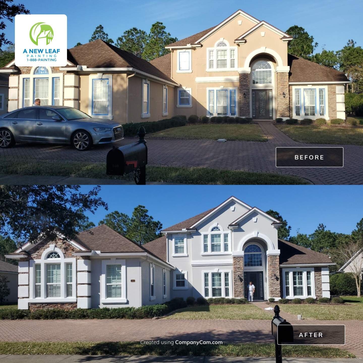 Residential stucco exterior painting project in Coastal Oaks at Nocatee by A New Leaf Painting