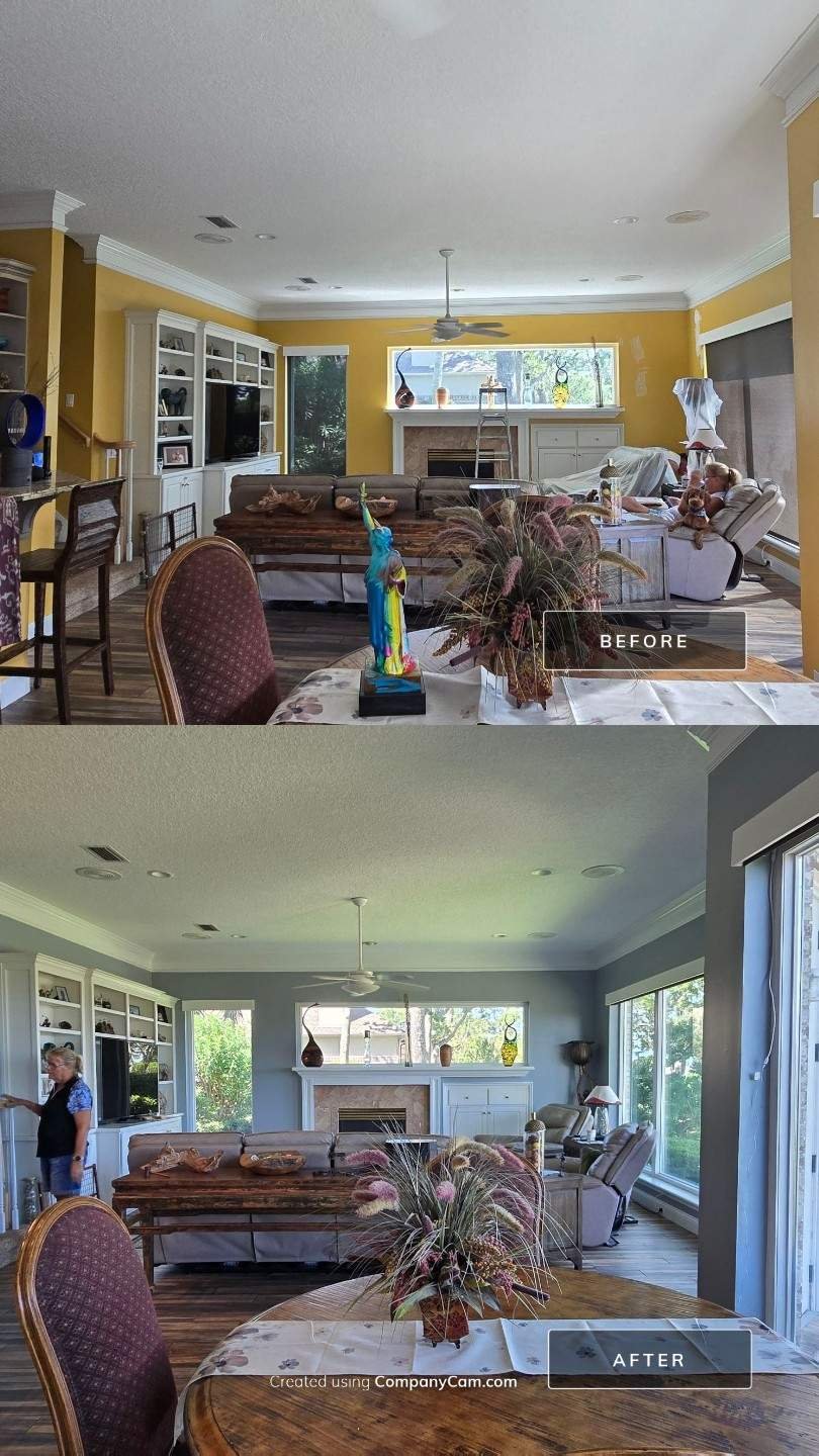 Before and after interior wall painting in a Queens Harbor home, Jacksonville FL