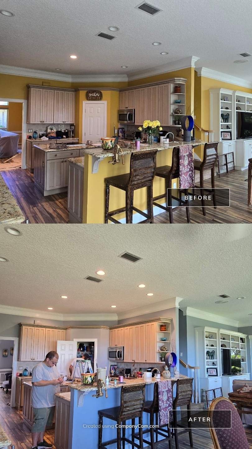 Before and after kitchen walls repainted in a Queens Harbor Jacksonville home