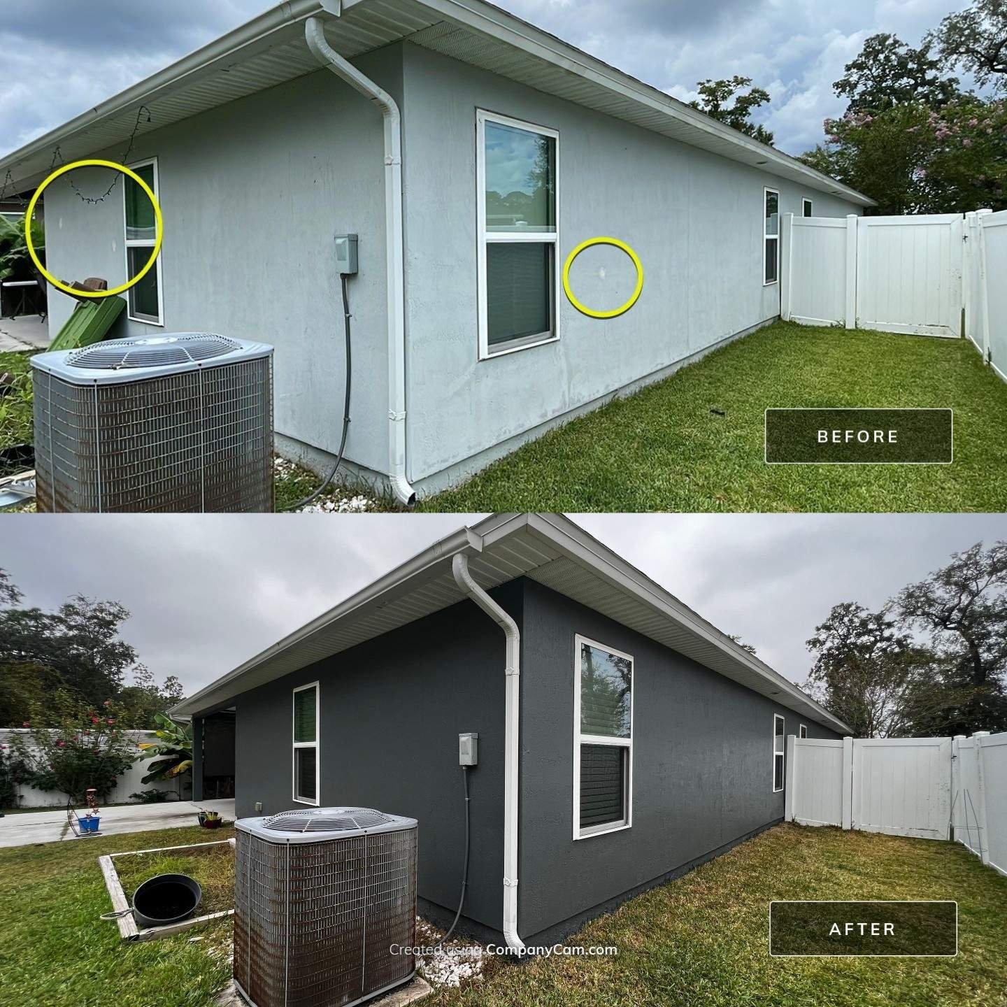Before and after exterior house painting in World Golf Village, FL