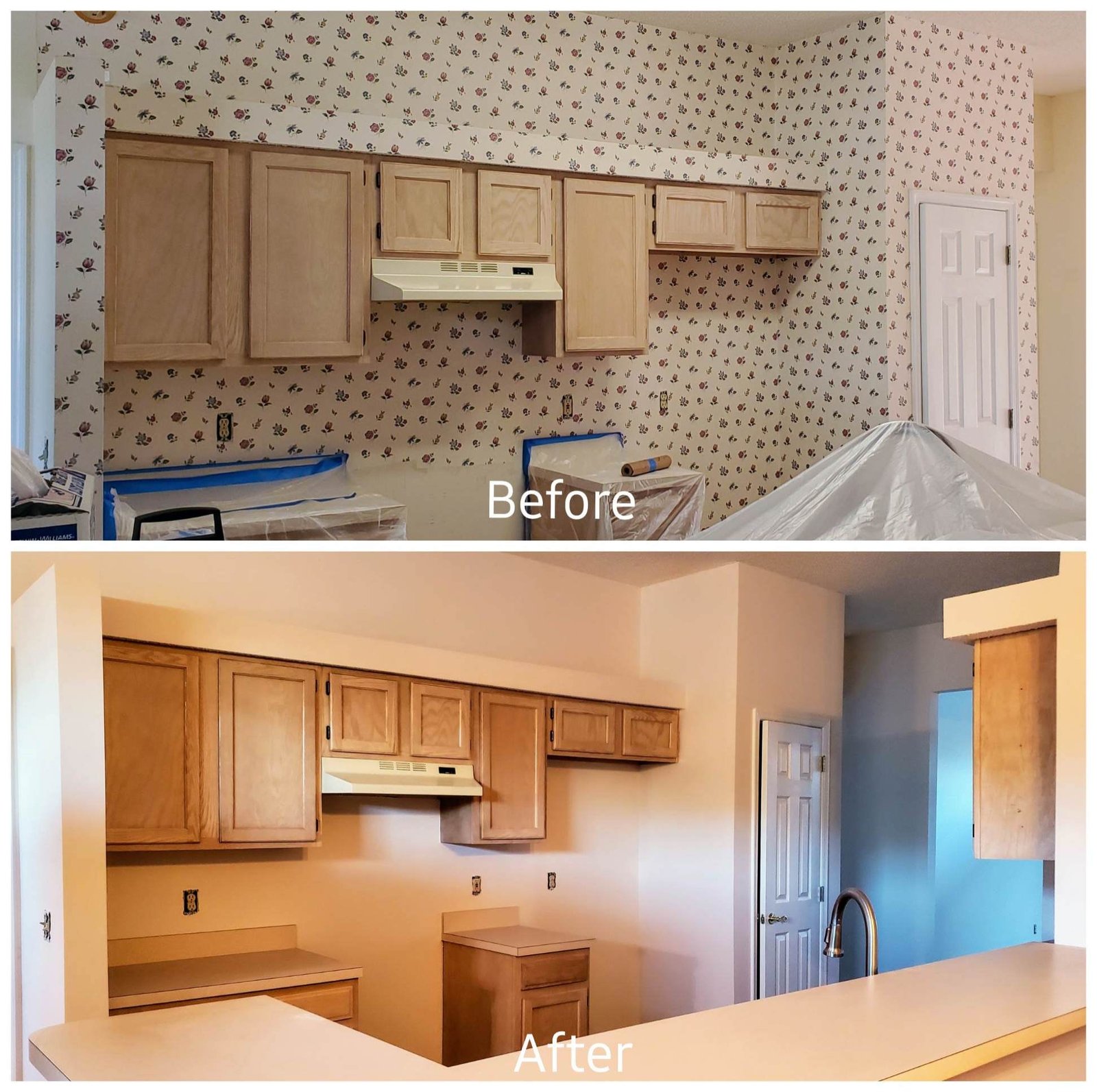 Wallpaper removal and wall preparation before interior painting