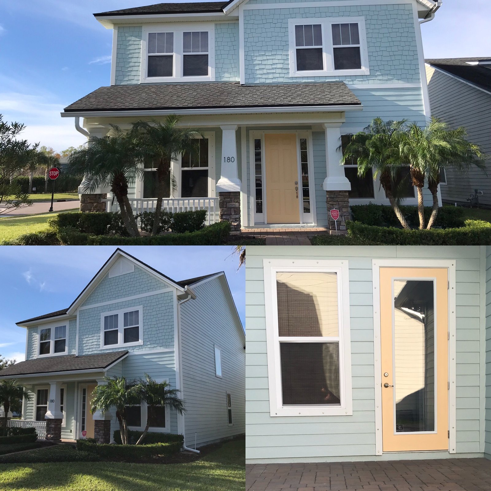Completed exterior painting on a custom James Hardie lap siding home in Coastal Oaks at Nocatee, FL 32081