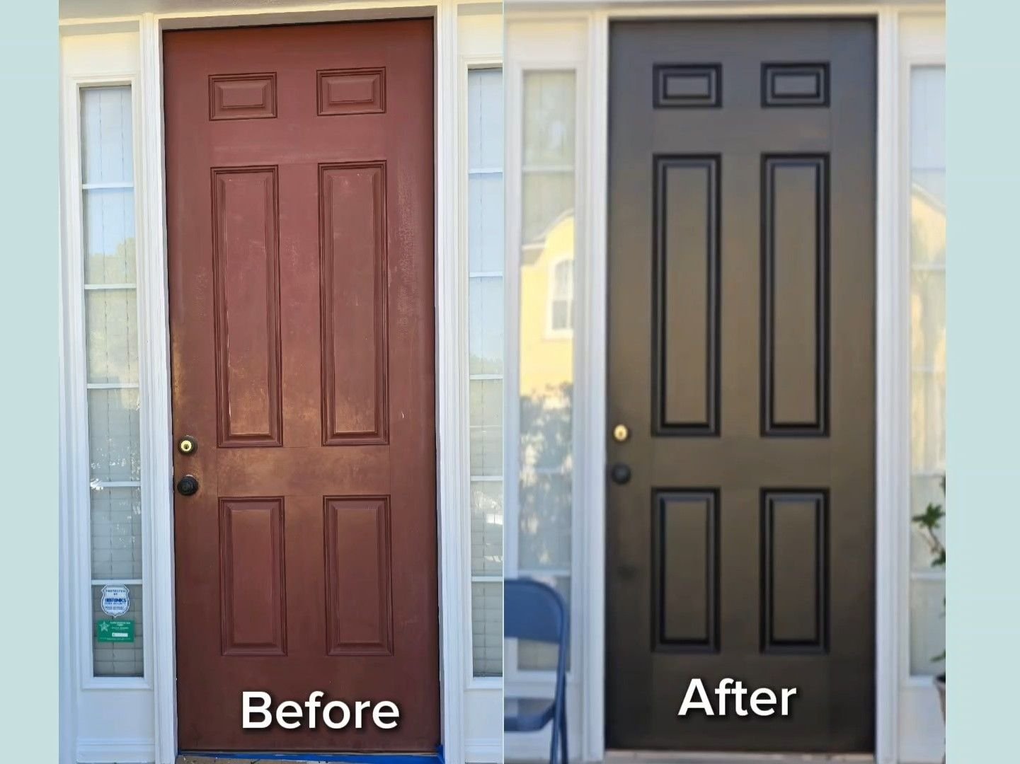 Front door and stucco entry before and after repaint, Jacksonville FL
